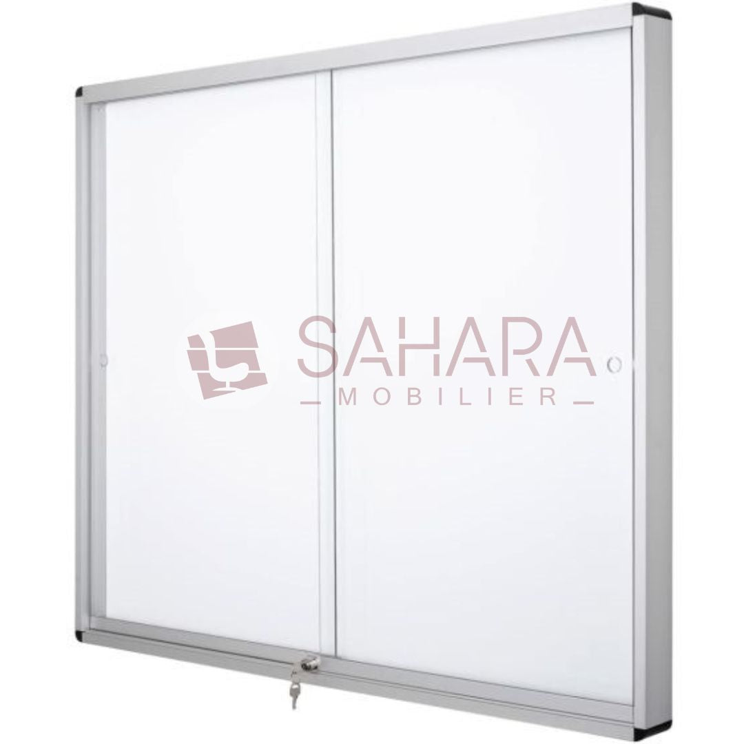 Tableau vitrine d'affichage fond magnétique et portes coulissantes